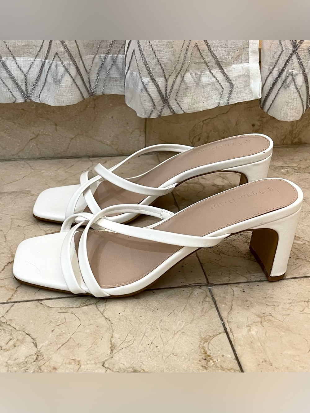 White Strappy Mid-Heel Slide Sandals
